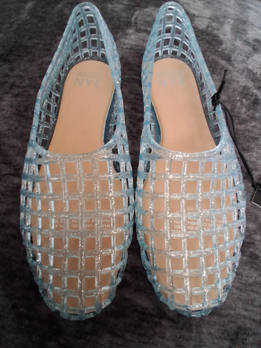 NWT Madden NYC Blue Glitter Jelly Shoes Slip-On  Flats Closed Toe Girls Size 4